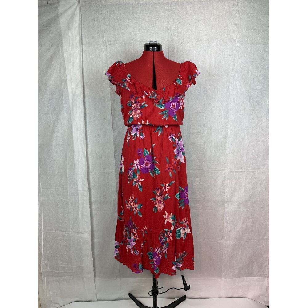 Old Navy Fit & Flare Cami Dress Size M Womens Red Floral Ruffled Rayon C038